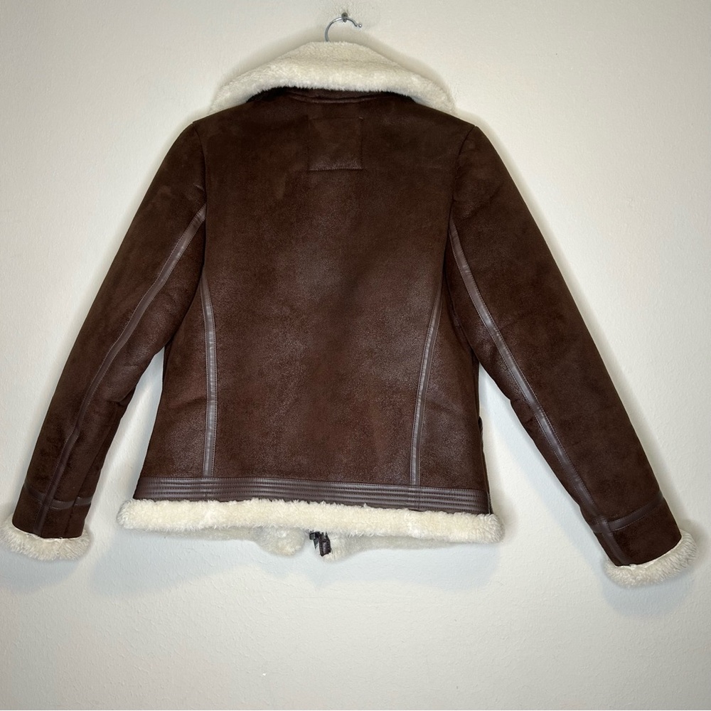 Abercrombie and Fitch Faux suede Brown cozy lined bomber jacket size s - Picture 2 of 9